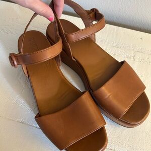 Camper Tan Leather Platform Sandals